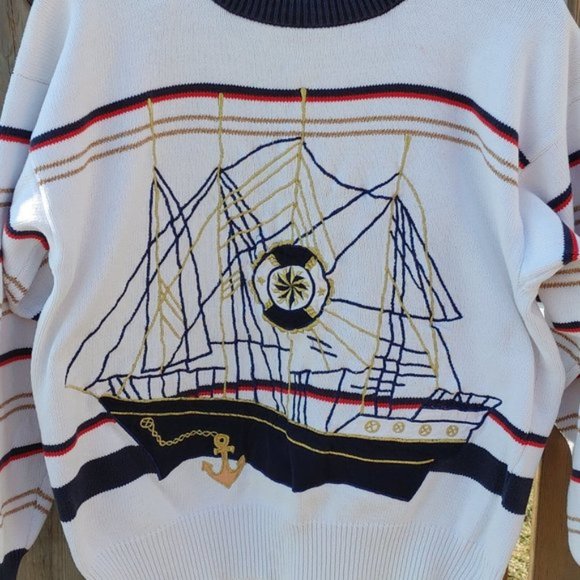 VINTAGE Premier Collection NAUTICAL SWEATER Size Medium Over Sized UNISEX - Picture 5 of 9